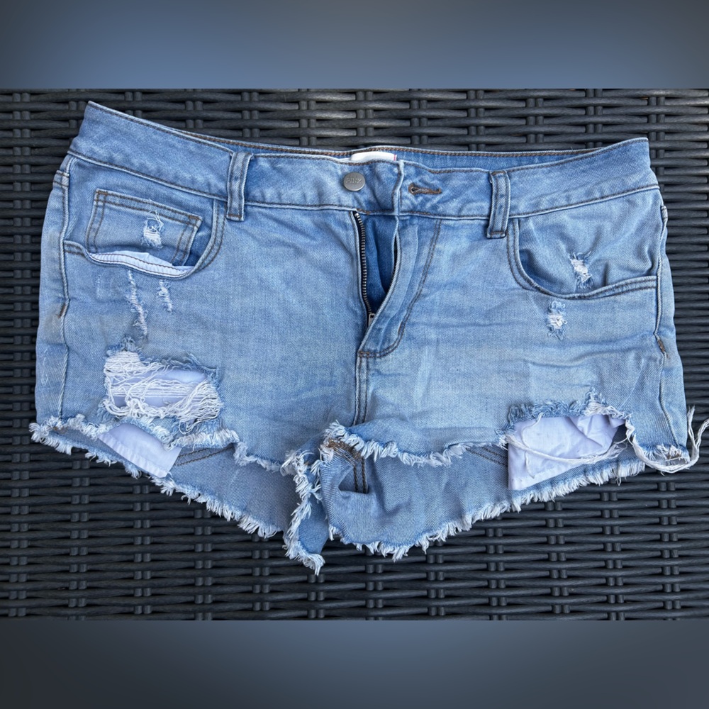 Distressed Blue Denim Shorts